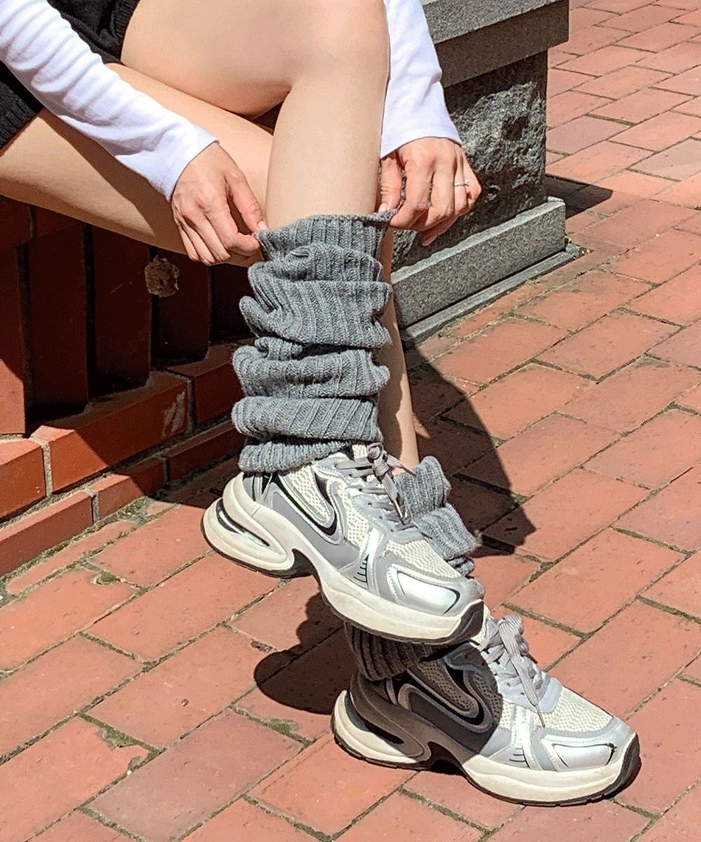 羊毛及膝長筒襪 針織羅紋保暖襪套