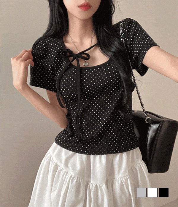 Heaven Dot Ribbon Puff Short Sleeve T-Shirt