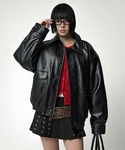 Leyantz Oversized Sherpa Collar Leather Jacket