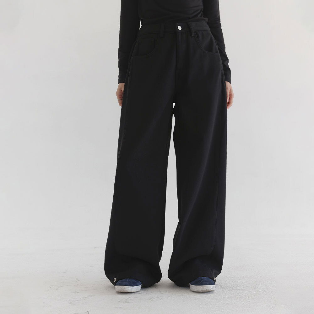 S-2XL/Short Basic Long Length Option Roybin Cotton Fur Lining Two-Way Button Wide Pants
