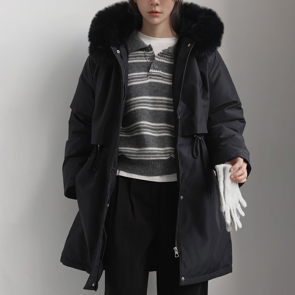 벨모 퍼 후드 스트링 야상 패딩 점퍼