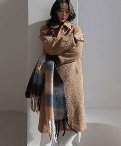 Gente Wool Boucle Collar Raglan Long Coat