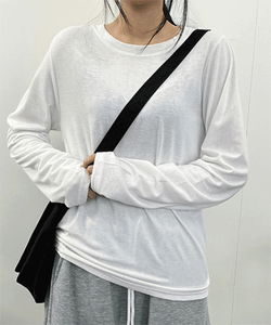 1+1 Soft Fleece-lined Loose-fit Long Sleeve T-shirt