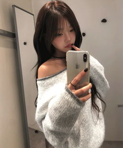 르킨 배색 원 오프숄더 니트 (4color)