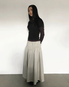 Peep Leather Shirring Long Skirt