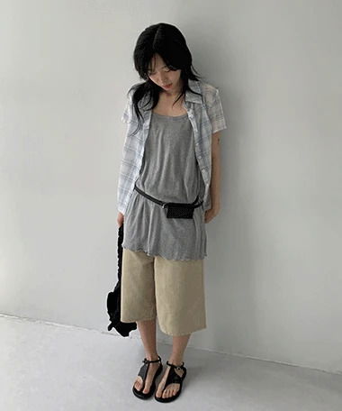 Mikozu side strap check short sleeve shirt 襯衫