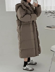 鴨絨連帽長版鋪棉外套