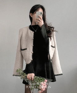 ベニー厚手切り替えポケット金ボタンカーディガン