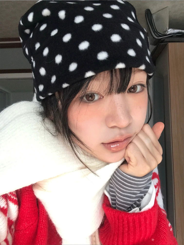 fleece dot beanie 帽子