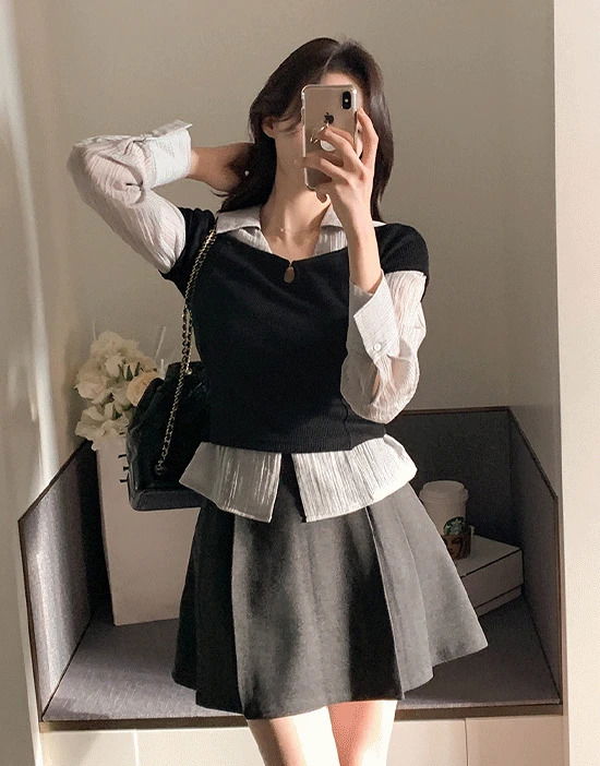 層次感羅紋短袖襯衫