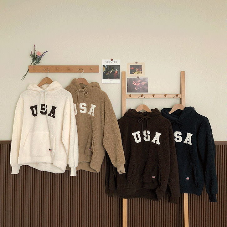 USA fleece hoodie 长袖上衣