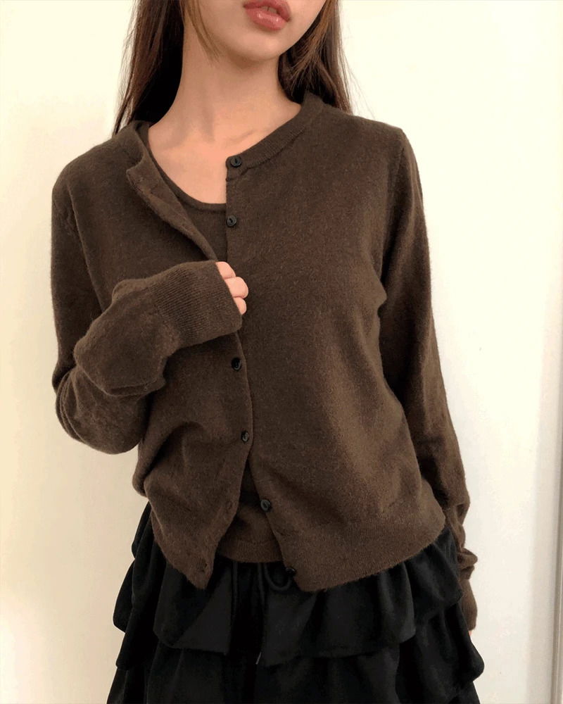 케빌 라운드 버튼 긴팔 니트 나시 가디건 세트