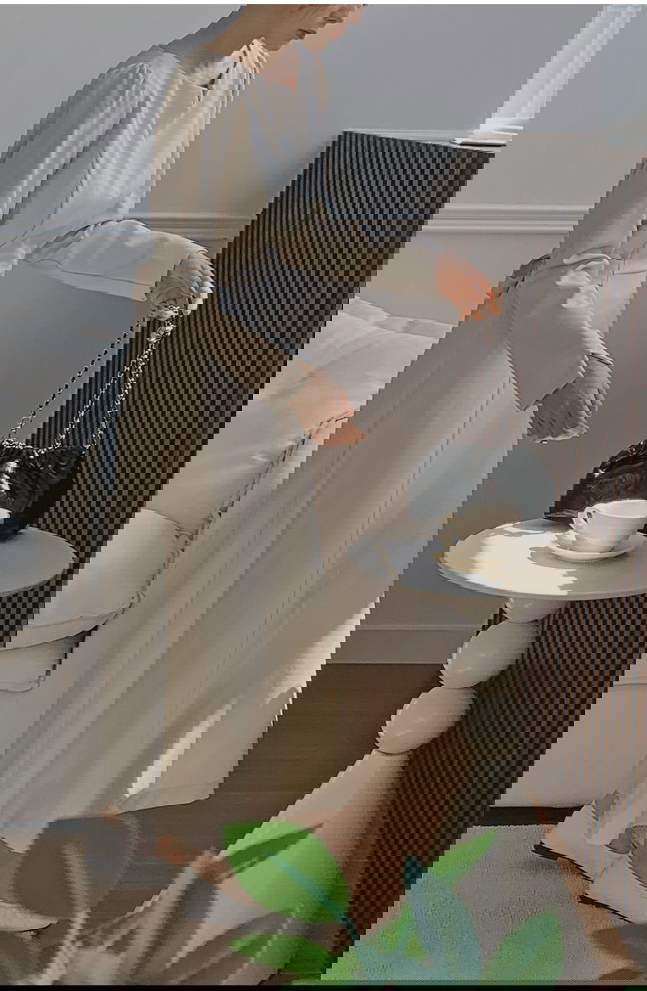 리리앤코 하티르벨 하트보트넥 뒷리본 롱 원피스