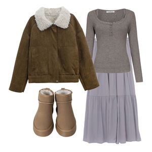 스커트,긴팔티,부츠 코디