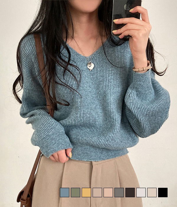 Soft Line Cash Wool Niju V-Neck Balloon Knitwear