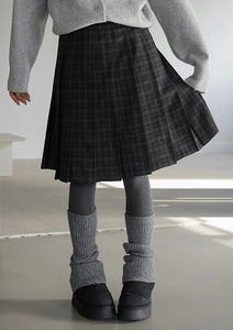 Portel Check Pleated Midi Skirt