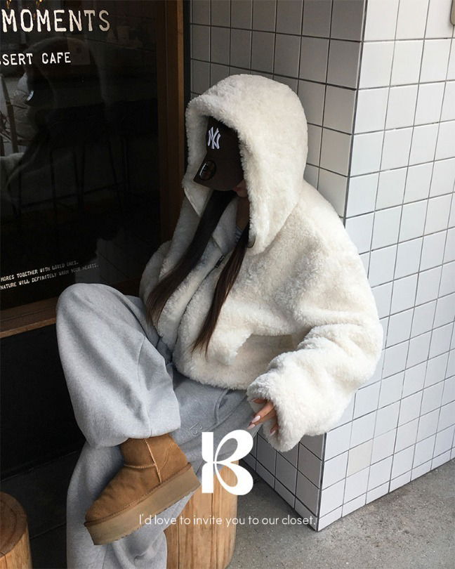 毛茸茸連帽外套套裝