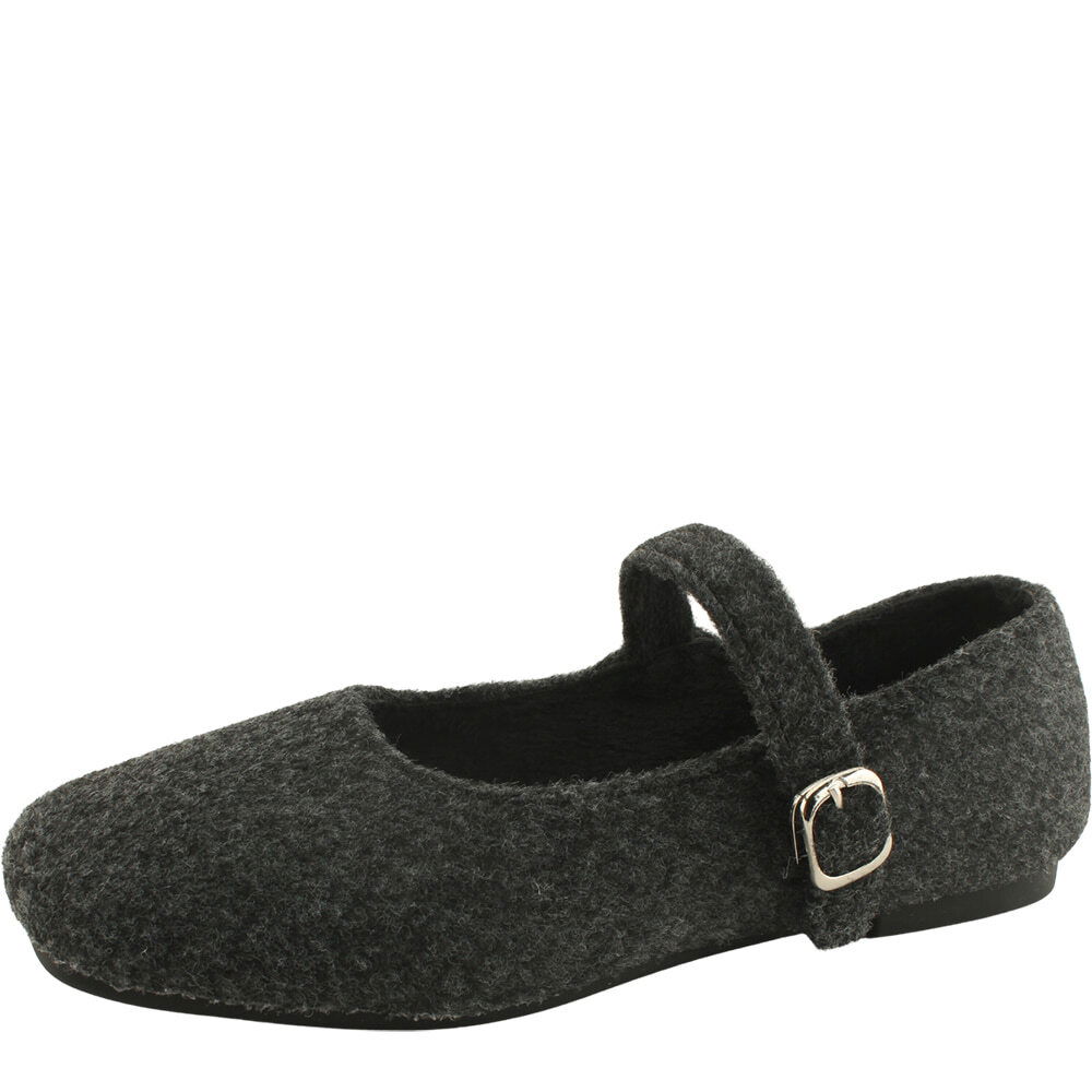 모직 퍼 기모 메리제인 플랫 로퍼 그레이