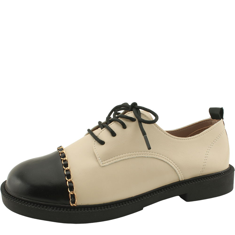 사슬 체인 투톤 플랫 로퍼 구두 블랙