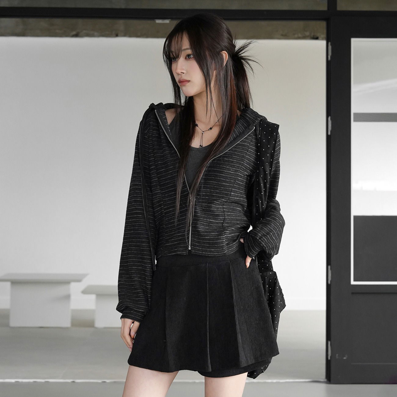 멜로나 스트라이프 후드집업