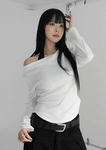 露肩設計長袖T恤