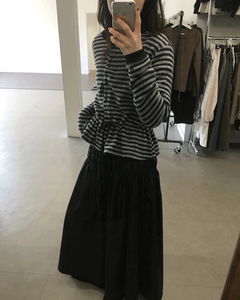 Fleece Stripe Frill Cardigan