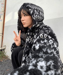 アロンウィンターフェアアイルノルディックフリースフードジップアップ