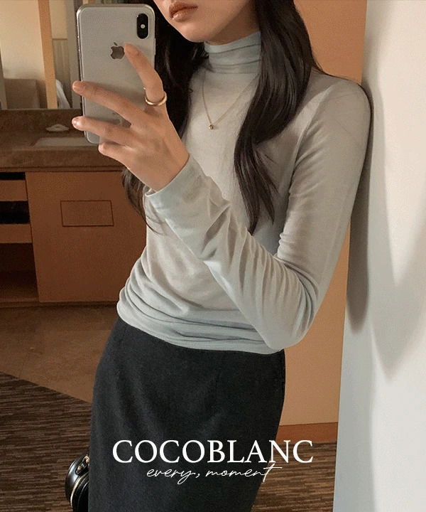 위크 컷팅 텐셀 레이어드 폴라 티셔츠