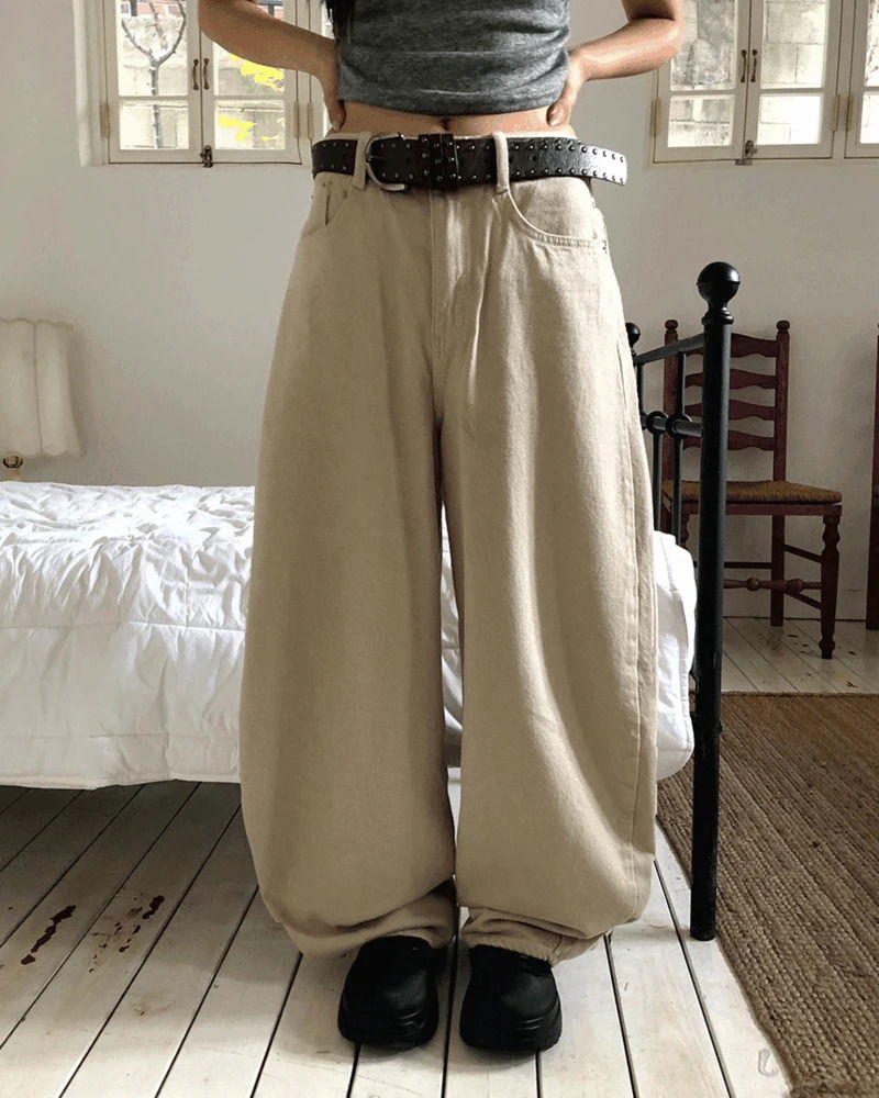 セルーコットン裏起毛ワイドバルーンパンツ