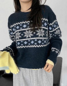 雪花北歐風圓領針織毛衣