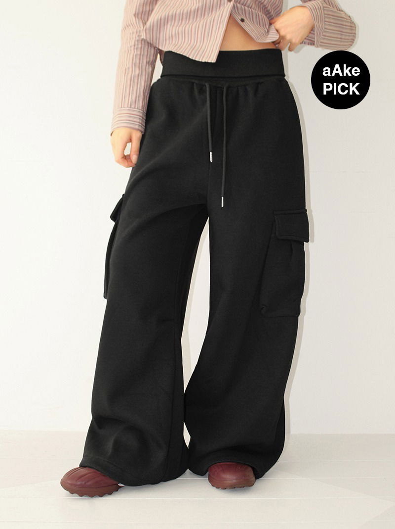 FOLD-UP POCKET WIDE PANTS (gray / black) 长裤