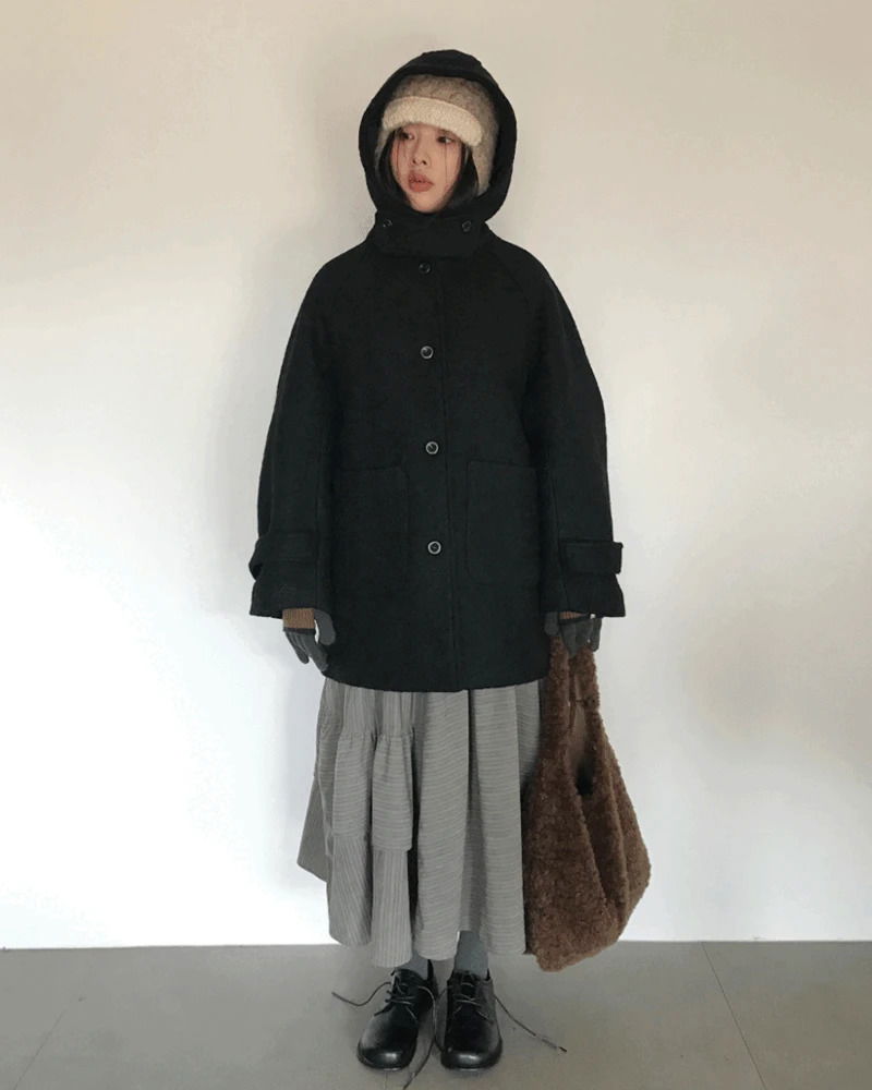 파인울 후드 하프코트 (2color)