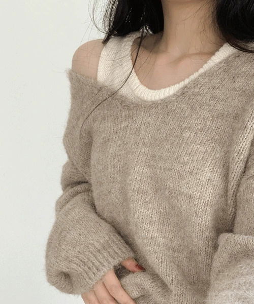 슬렌티 레이어드 나시 + 브이넥니트 세트