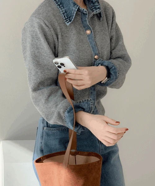 デニムカラー配色セーター長袖ニット