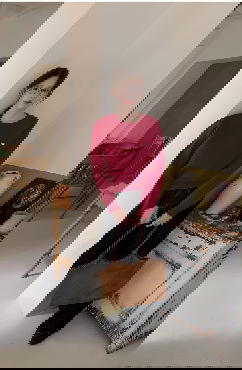 렌포드유 라운드넥 펜던트 니트