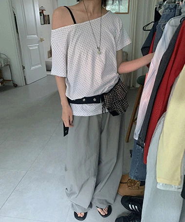 休閒基本款寬鬆尼龍綁帶長褲