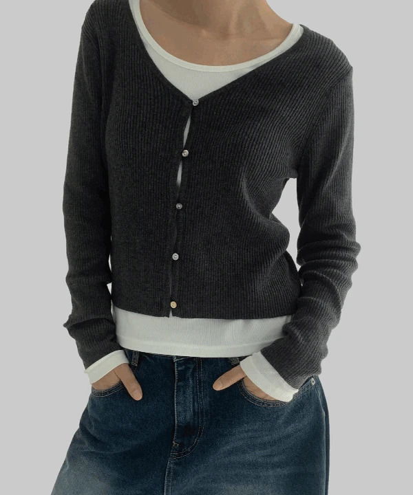 毛質感V領長版針織開襟衫