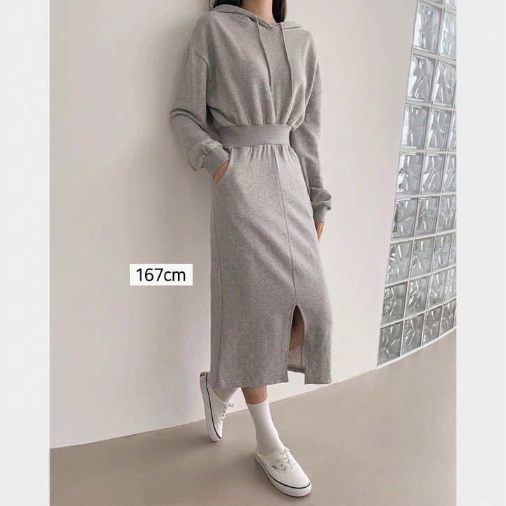 Team Split banding pocket hood Dress