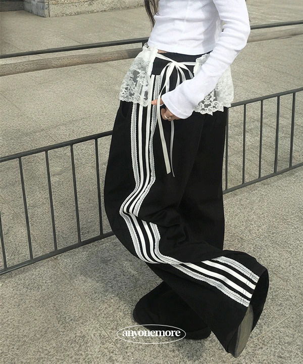 Hatu lace line wide training pants 长裤