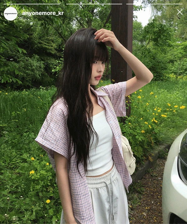 捲袖格紋寬鬆短袖襯衫