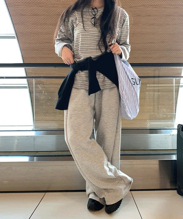 トイエンサイドピンタックバンディングワイドトレーニングパンツ-4color