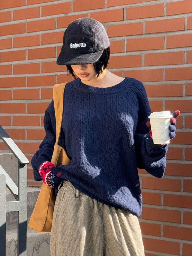 Big size 55-99 kuwait wool Loose-fit round neck Twisted long sleeve knitwear