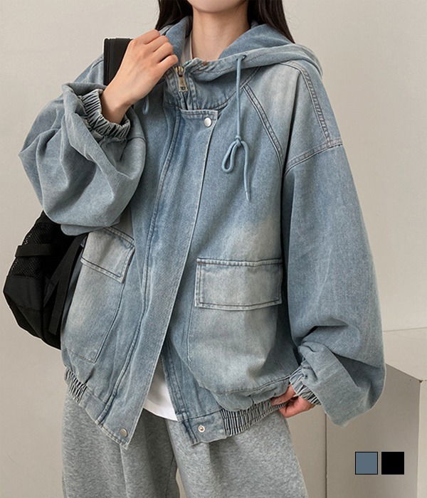 Banon Vintage Faded Two Way Boxy Boxy Hooded Zip-Up Jacket Zip-up