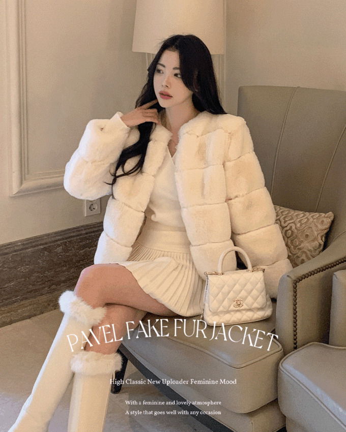 Pavel round neck volume fake fur semi-crop basic fit year-end look party look jacket 夹克