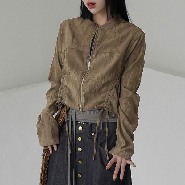 Lotin Suede Shirring Jacket Zip-up