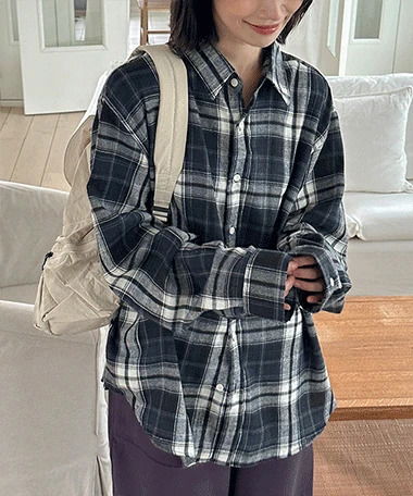 鬆身落肩條紋長袖襯衫