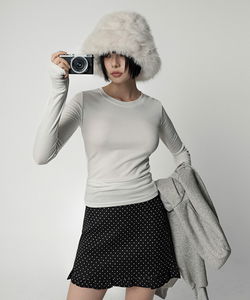 Bonachu Basic Round Fleece-lined Fleece Inner Long Sleeve T-Shirt