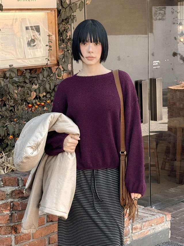 빅사이즈 55-88 히비링 울 빈티지 루즈핏 벌룬 긴팔 니트