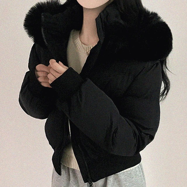 Warm and insulated raccoon high-neck fur hooded short crop padding (4 colors) Puffer Jacket