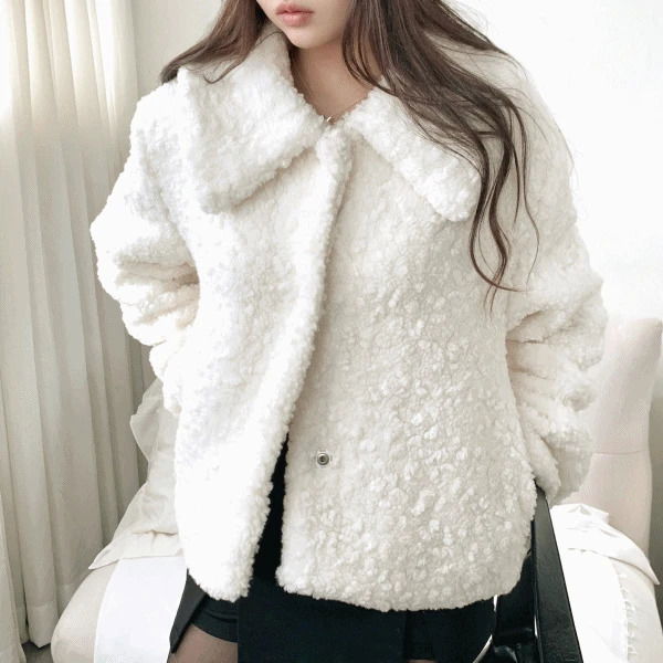 女孩大翻領絨毛保暖夾克